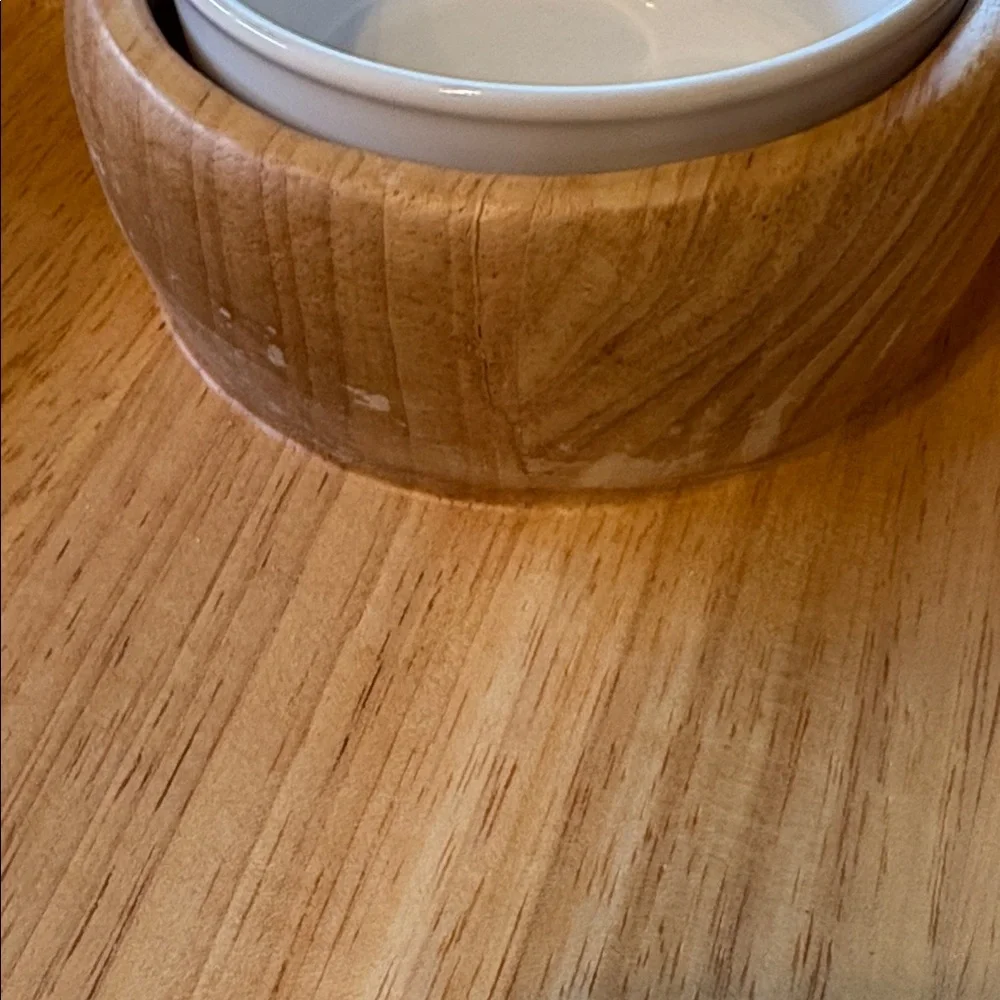 Crate&Barrel Wood Chip and Dip Bowl with Ceramic Bowl